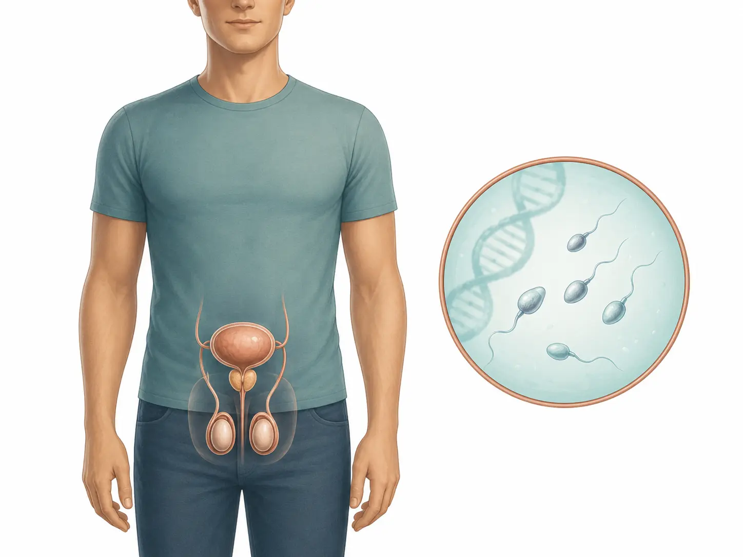 Discreet educational illustration representing andrology and male fertility
