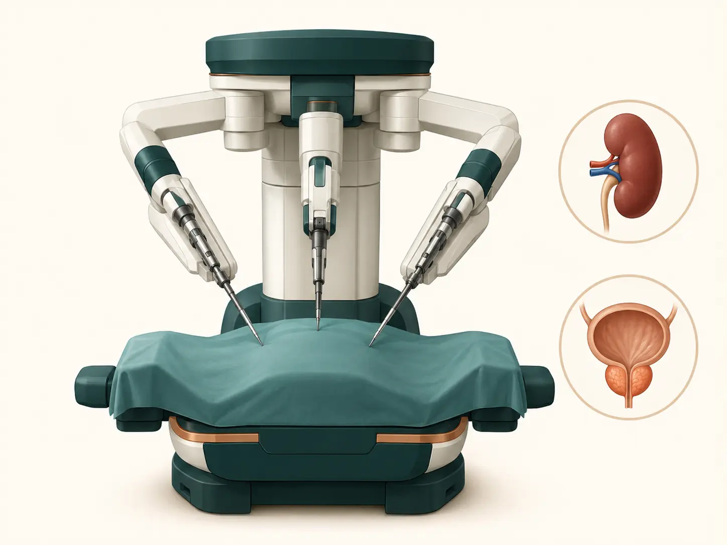 Educational illustration of robot-assisted urological surgery